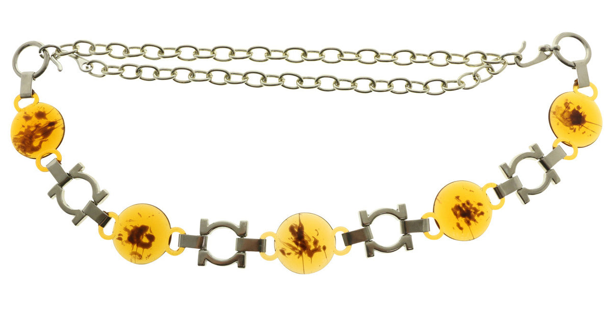 Silver Tone & Brown Fashion Chain Belt