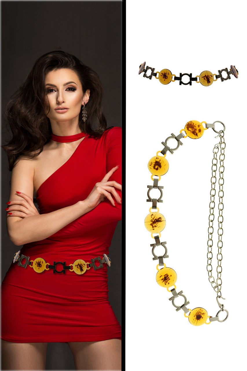 Silver Tone & Brown Fashion Chain Belt