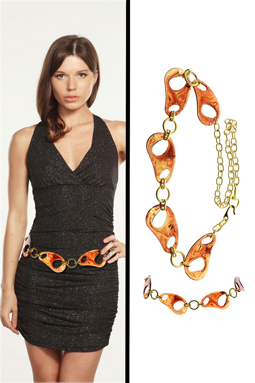 Cinturón de cadena de moda dorado y marrón