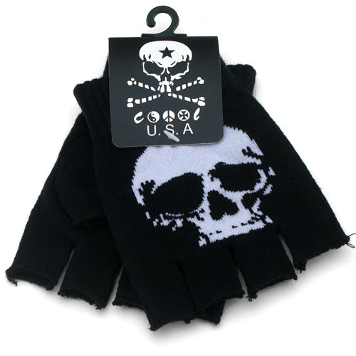 Guantes sin dedos tejidos con estampado de calavera grande