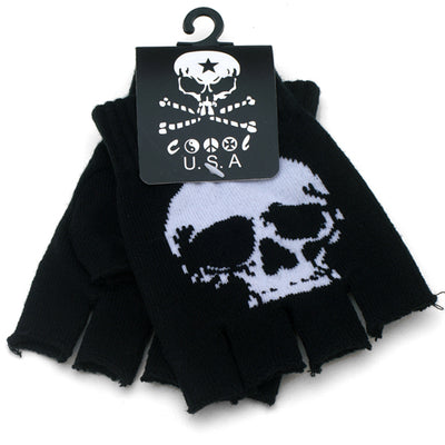 Guantes sin dedos tejidos con estampado de calavera grande