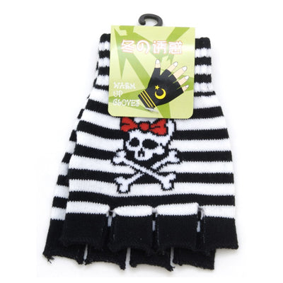 A rayas blancas y negras, guante de calavera con lazo
