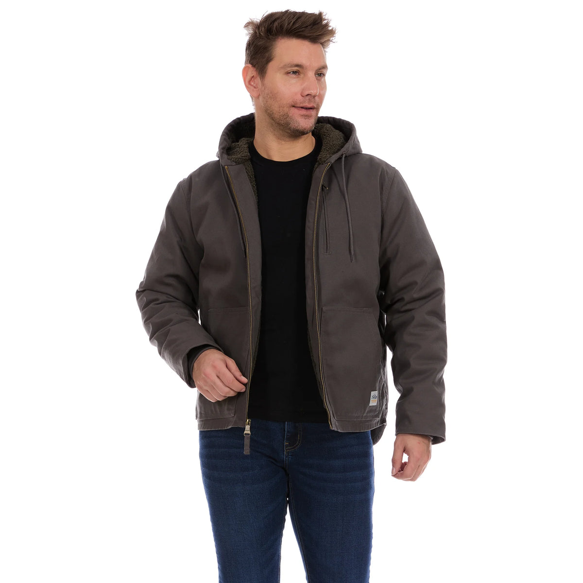 Chaqueta de lona de pato con sherpa color piedra