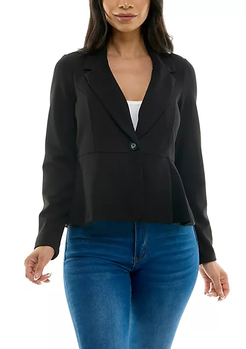 Blazer con cuello de botones y manga larga negro - Nina Leonard