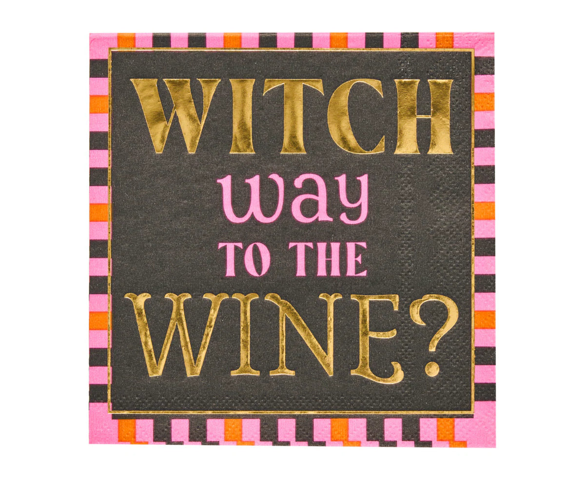 Servilleta de cóctel Boo Bold de 3 capas - Witch Way to the Wine - Lámina dorada de 5"