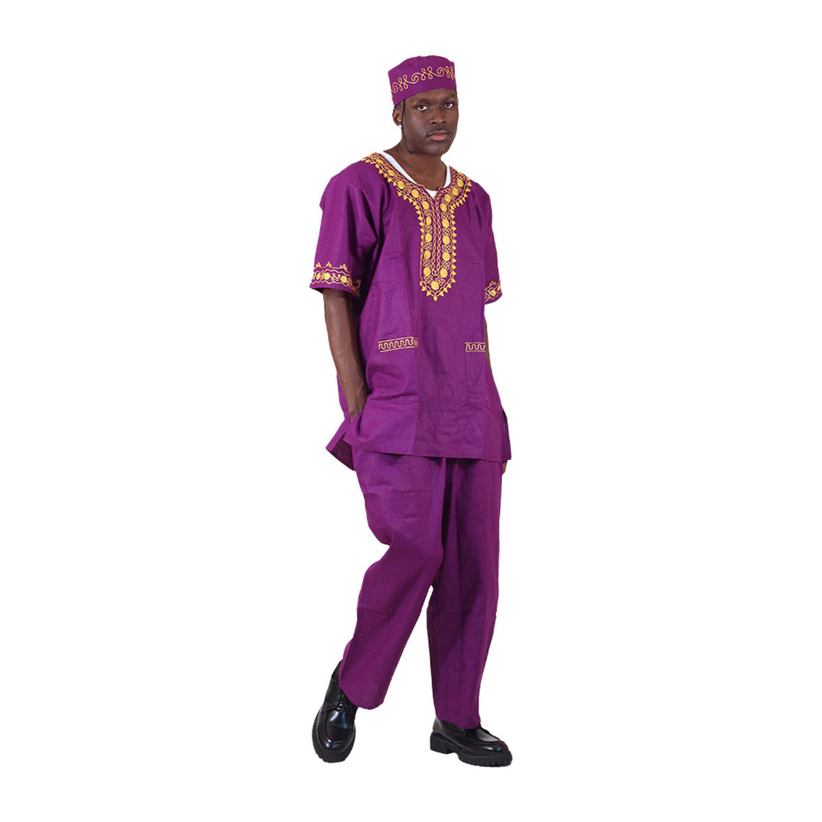 Conjunto de pantalón de manga corta Amare Gold en color morado
