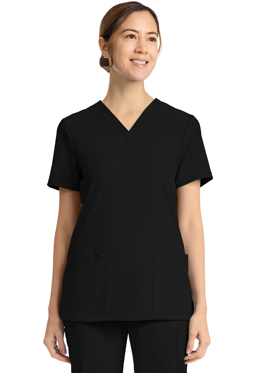 Top con cuello de pico y dos bolsillos - Negro