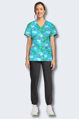 Blusa estampada con cuello en V y cocodrilo sonriente