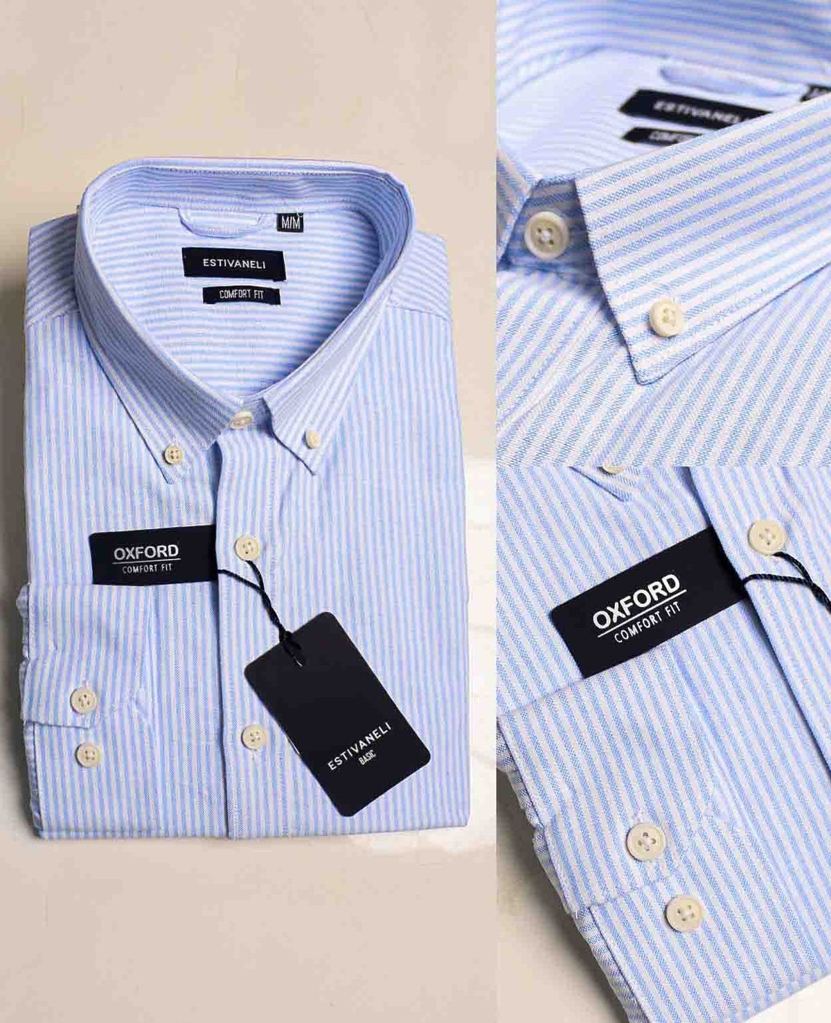 Camisa Celeste con Rayas Blanca Caballero - Estivaneli