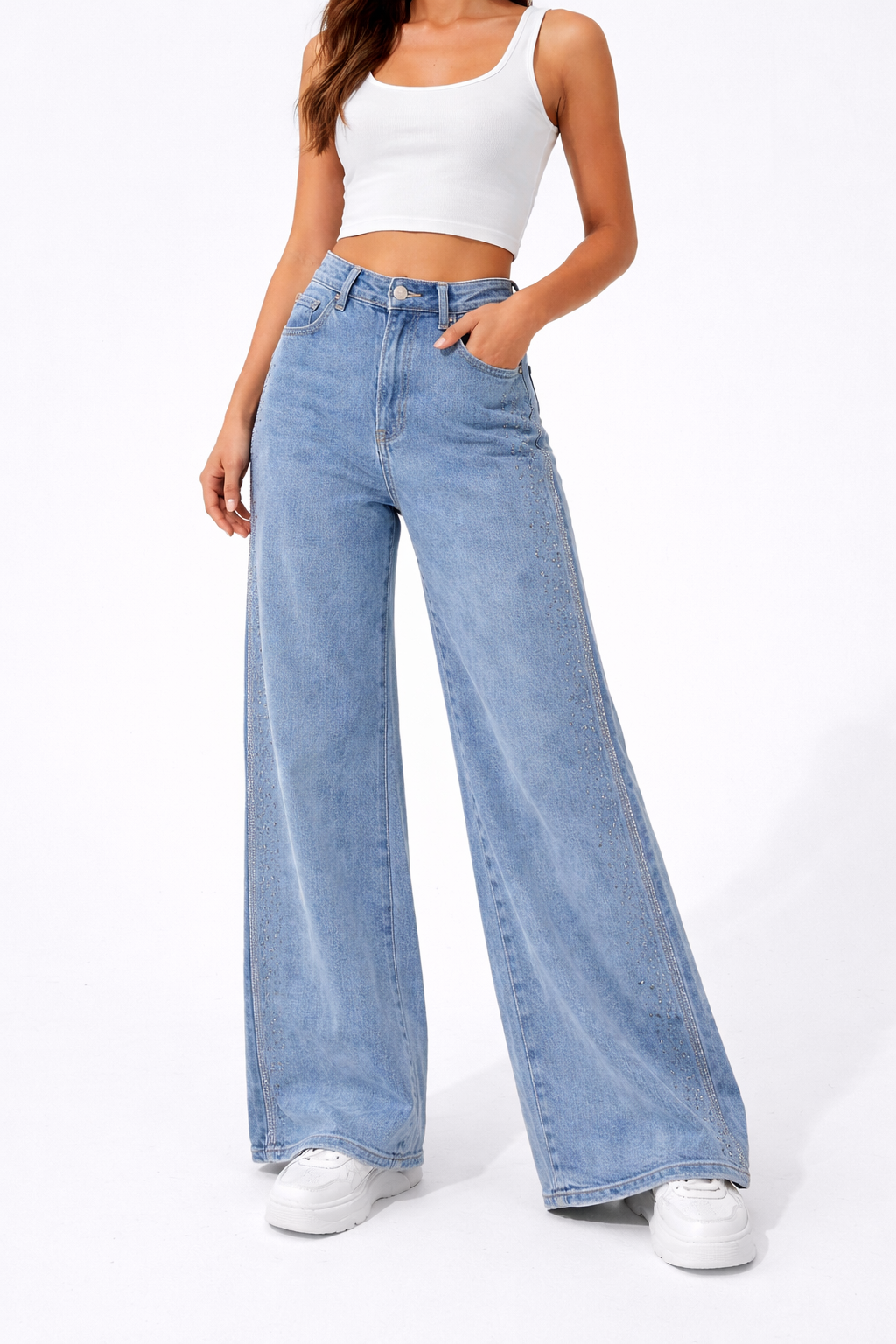 Pantalón vaquero azul con brillo