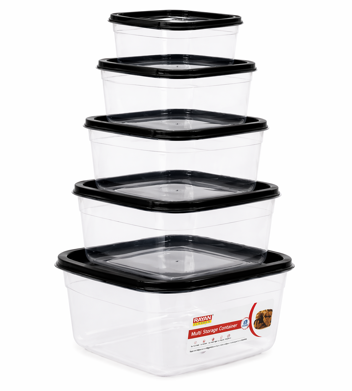 Recipientes de comida 7 pzas transparentes - Negros