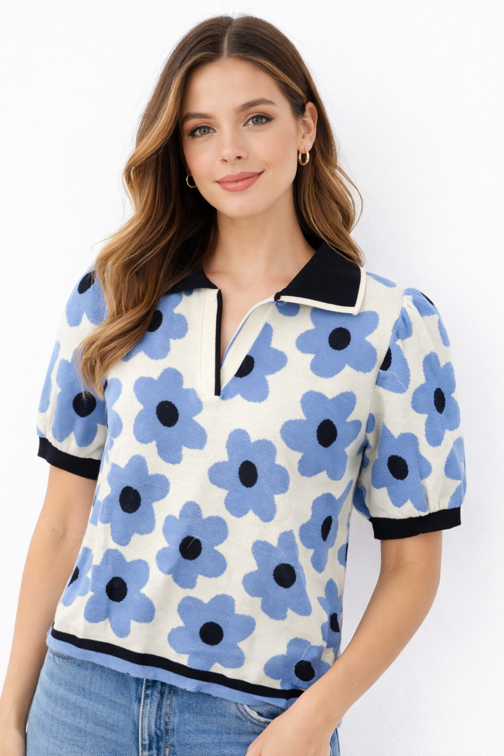 Suéter Polo Crema / Azul Multi - Nanette