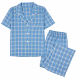 Pijama de hombre de manga corta con pantalón corto largo, azul claro multicolor