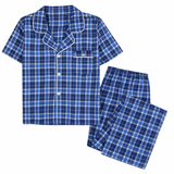 Pijama de manga corta para hombre con pantalón largo corto, azul marino claro multicolor