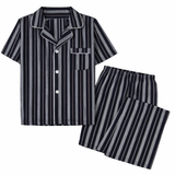 Pijama de hombre de manga corta con pantalón largo corto, azul marino/gris multicolor