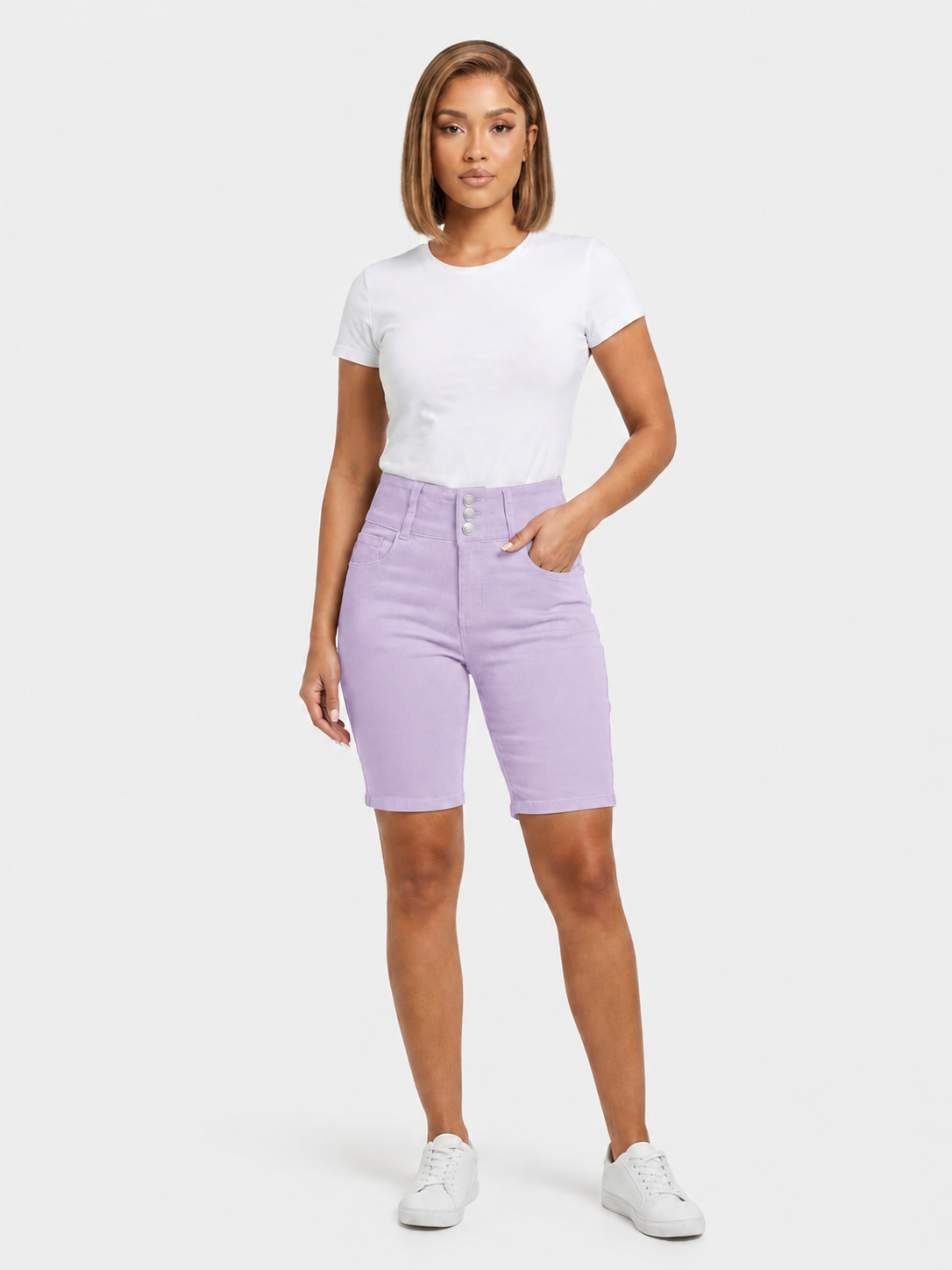 Bermuda H-Stretch 3 botones Morado
