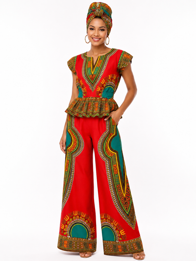 Dasiki Rojo conjunto de 2 piezas Etnia Negra
