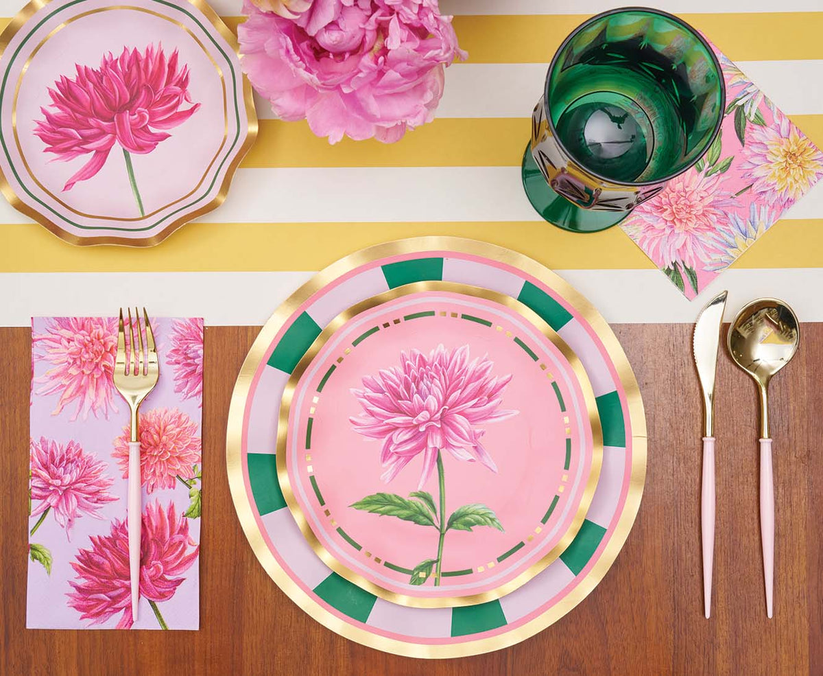 Plato de ensalada de jardín Dahlia de 8" con lámina dorada