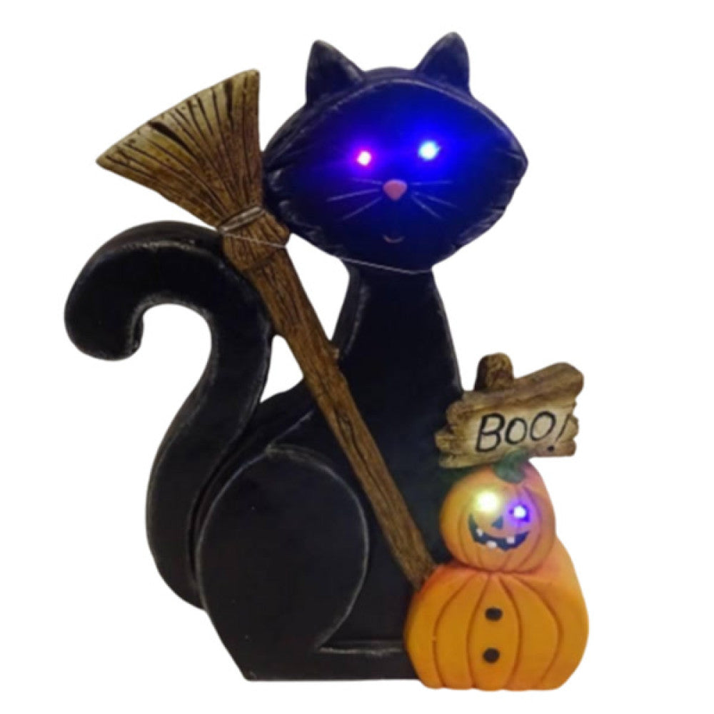 Light-Up Halloween Cat With Pumpkin