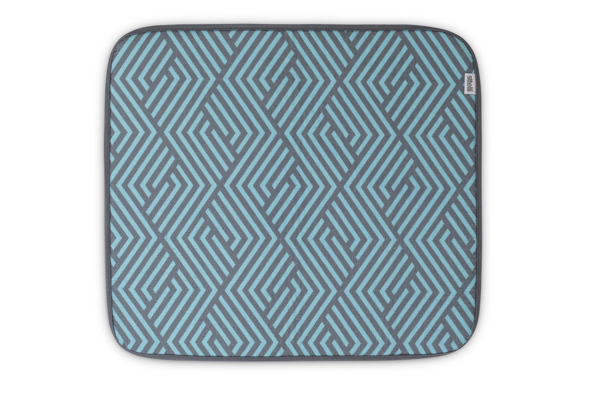Labyrinth Dish Drying Mat Aqua / Grey