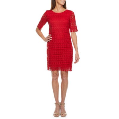 Vestido tubo de encaje bordado naranja -Sandra Darren