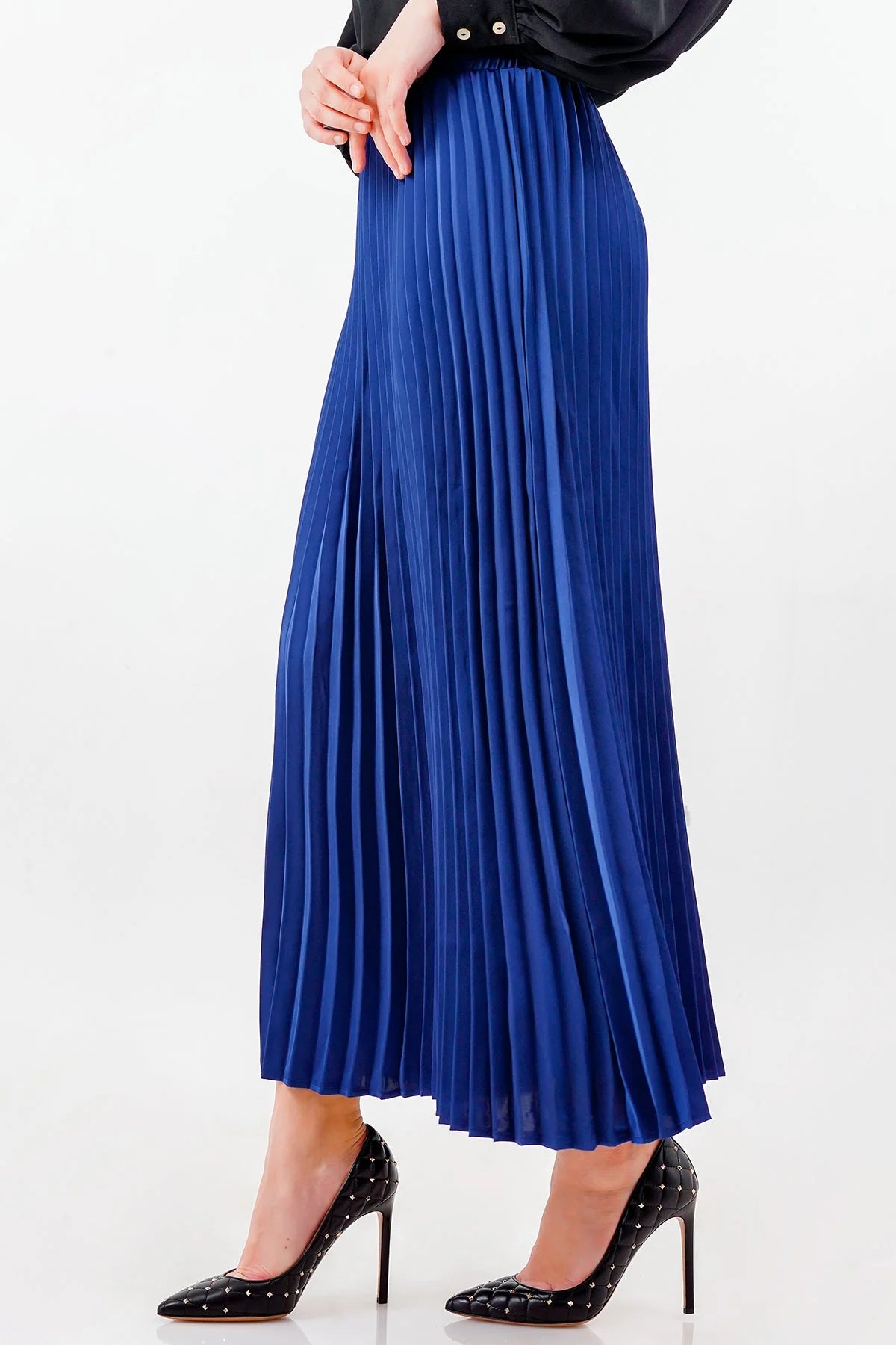 Ladies Solid 36" Pleated Skirt Electric Blue - Liz & Lilli