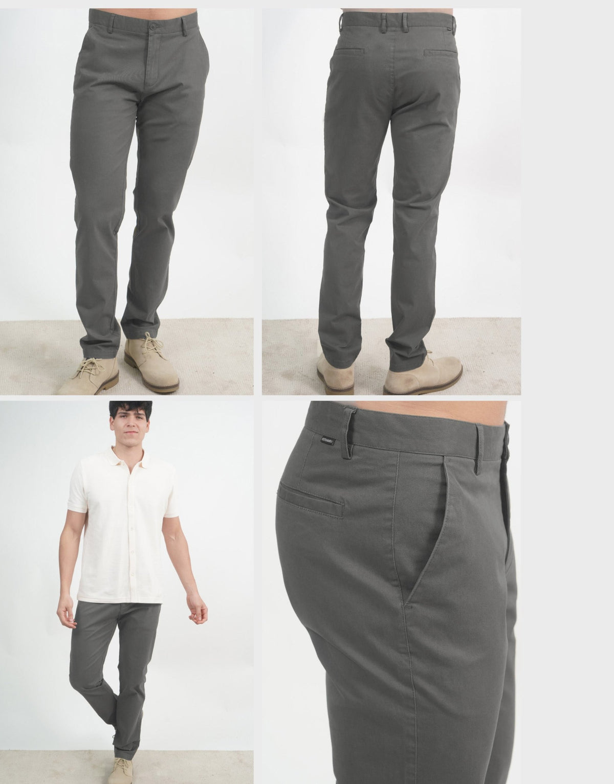 Pantalón Chino Caballero Corte Slim Gris Claro