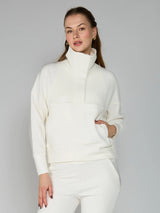 Quarter Zip Ribbed Sweatshirt Cream