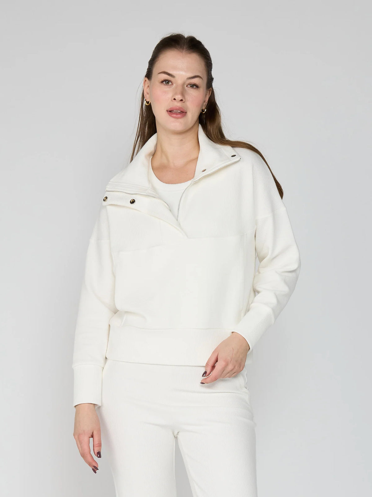 Quarter Zip Ribbed Sweatshirt Cream