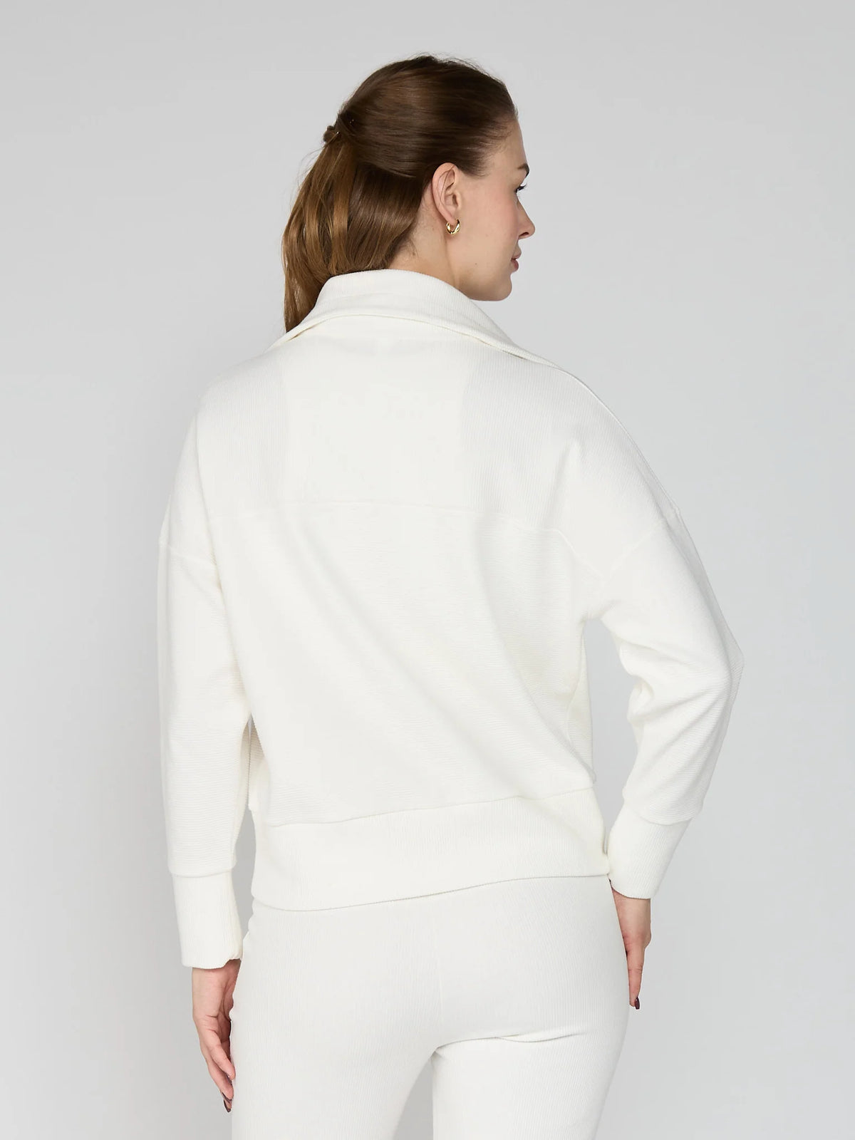 Quarter Zip Ribbed Sweatshirt Cream