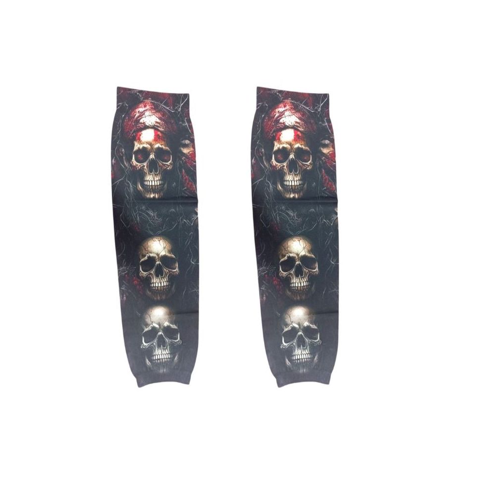 Mangas de tatuaje de Halloween deslizantes con estampado de calaveras espantosas apiladas