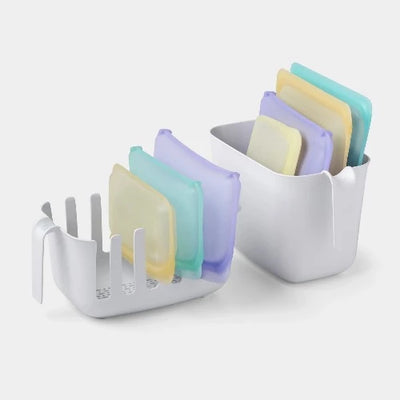 Estante y Contenedor Dry+Store para secado de bolsas