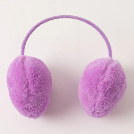 Orejeras de piel sintética con pompón para niña, color morado