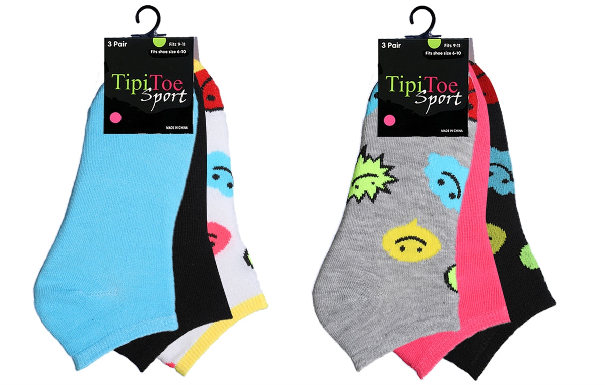 Paquete de 3 calcetines tobilleros de algodón con diseños novedosos y bonitos
