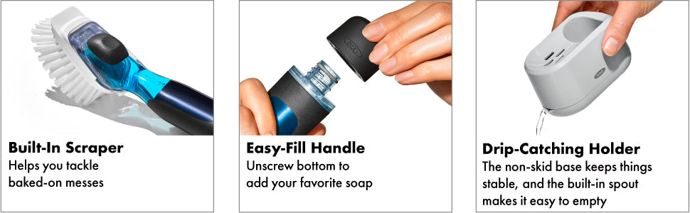 OXO Good Grips Set de almacenamiento para cepillo lavavajillas dispensador de jabón