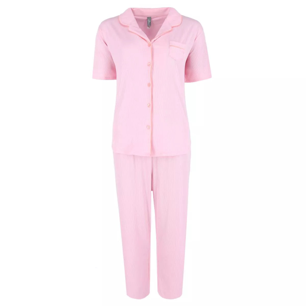 Pijama de canalé con muesca, color rosa