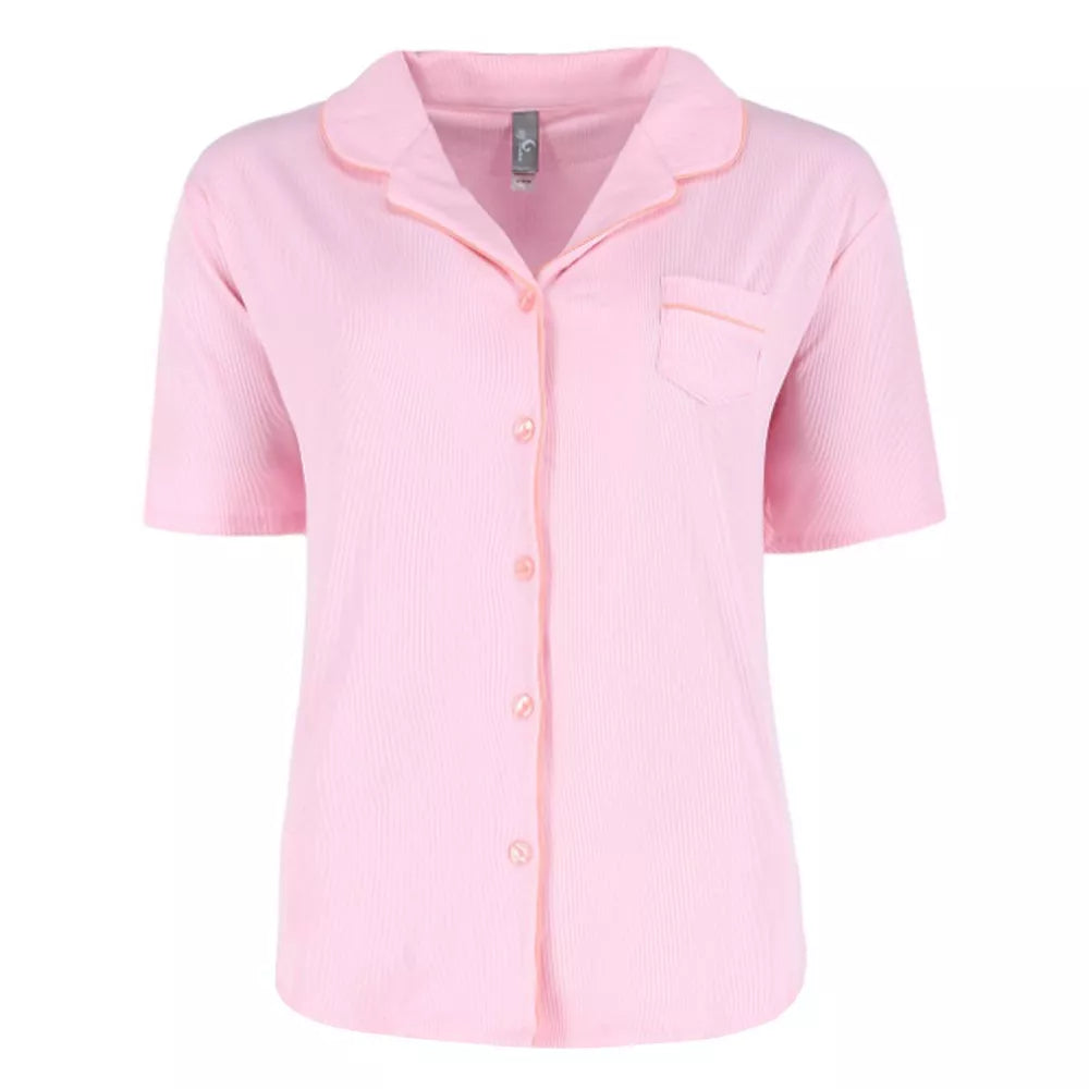Pijama de canalé con muesca, color rosa