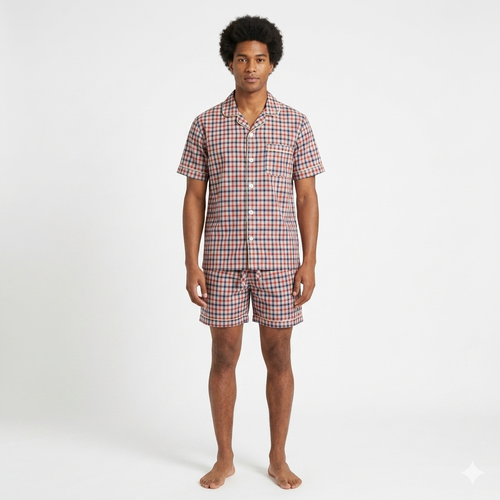 Pijama de hombre de manga corta con pantalón corto rojo multicolor