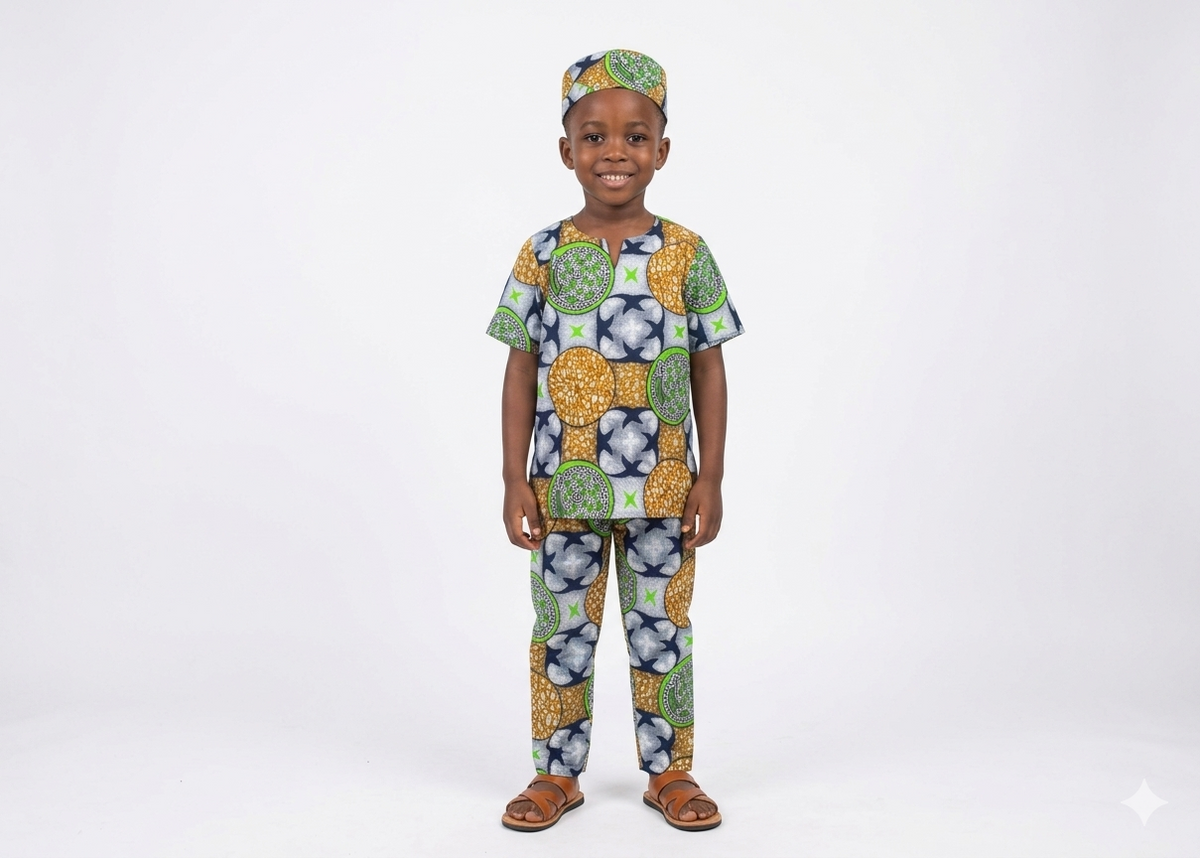 Conjunto de niño verde, negro y mostaza (etnia negra)