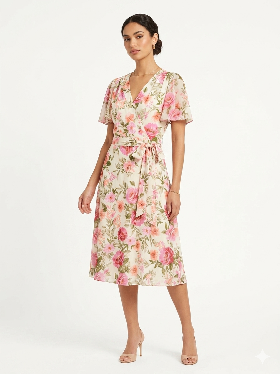 Vestido Flutter Marfil/Coral/Rosa - Shelby & Palmer