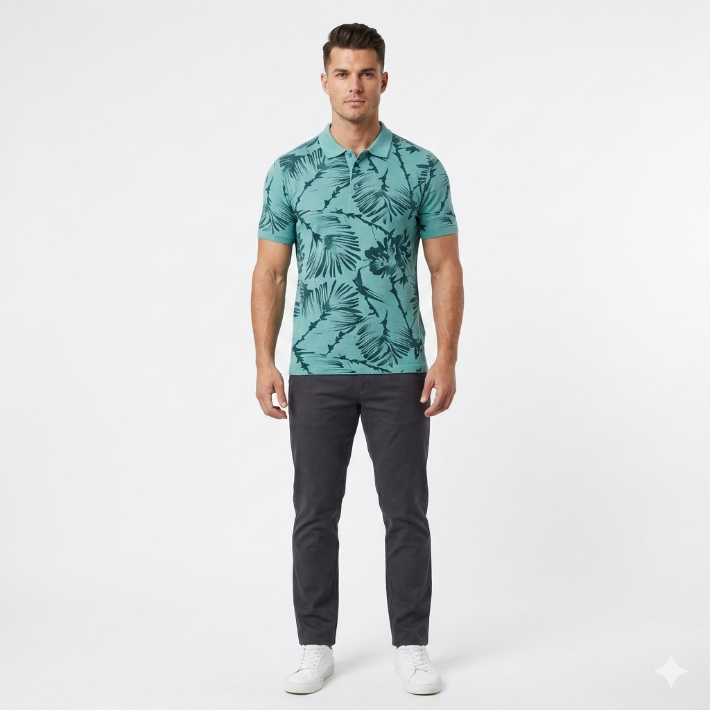 Polo verde para hombre con motivos florales