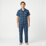 Pijama de hombre de manga corta con pantalón corto azul/negro multicolor