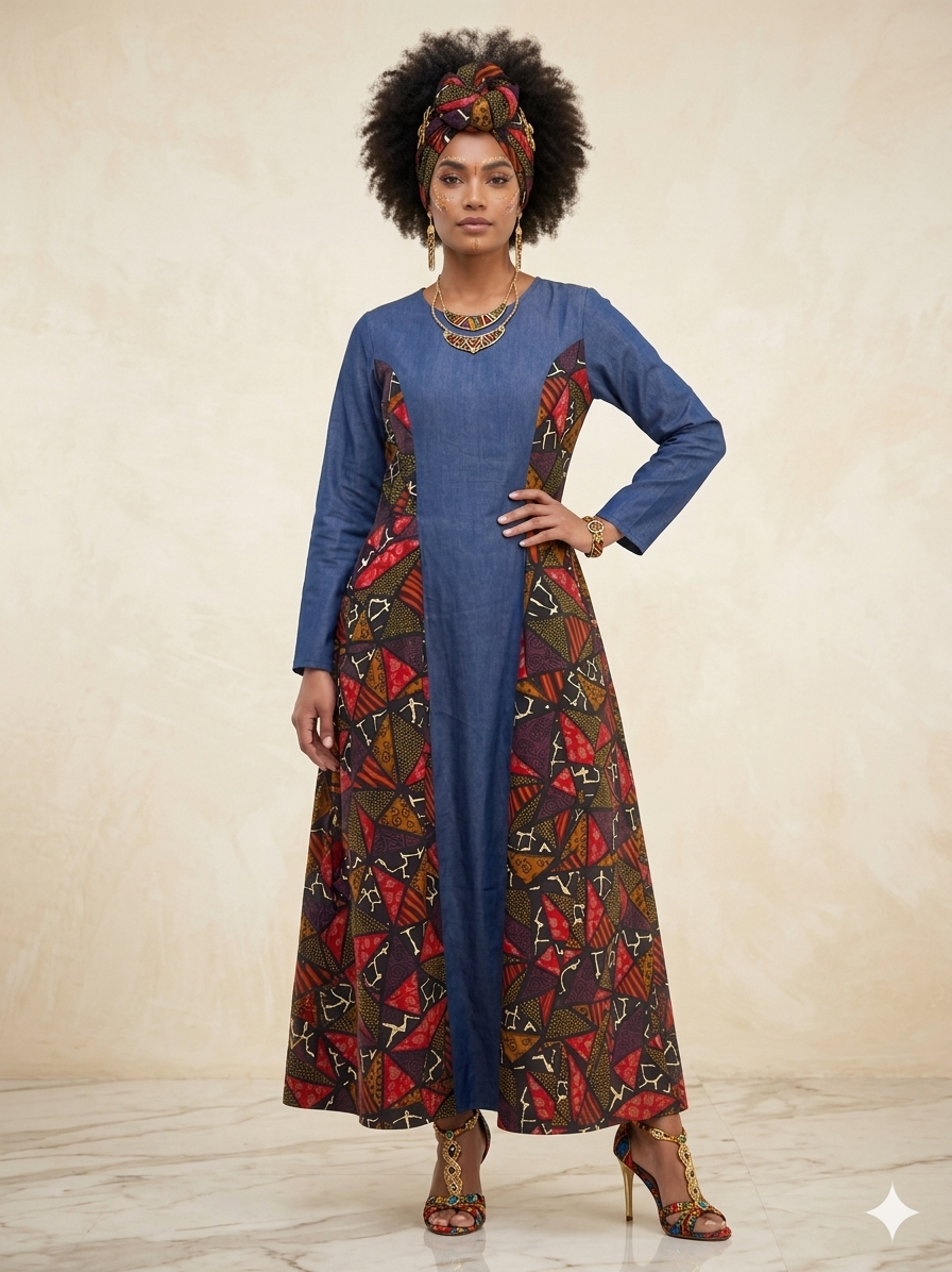 Vestido vaquero con parche estampado - Etnia Negra