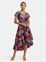 2 Vestido de talla grande de manga corta cansado Rojo-Gris