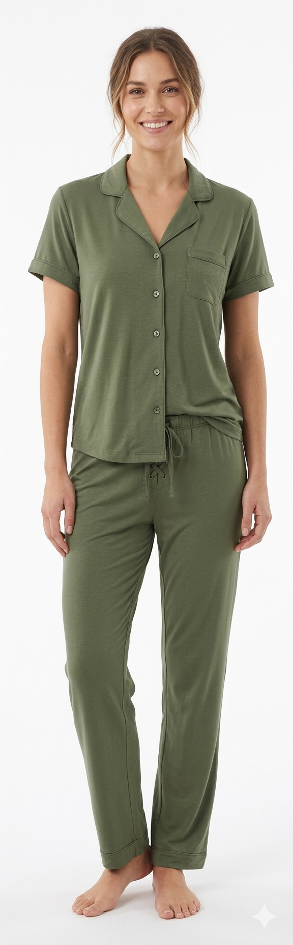 Conjunto de pijama de jersey de melocotón de 2 piezas, color verde