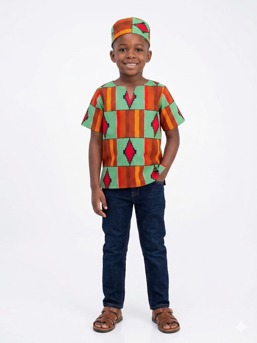 Camisa Niño Verde-Rojo-Naranja (Etnia Negra)
