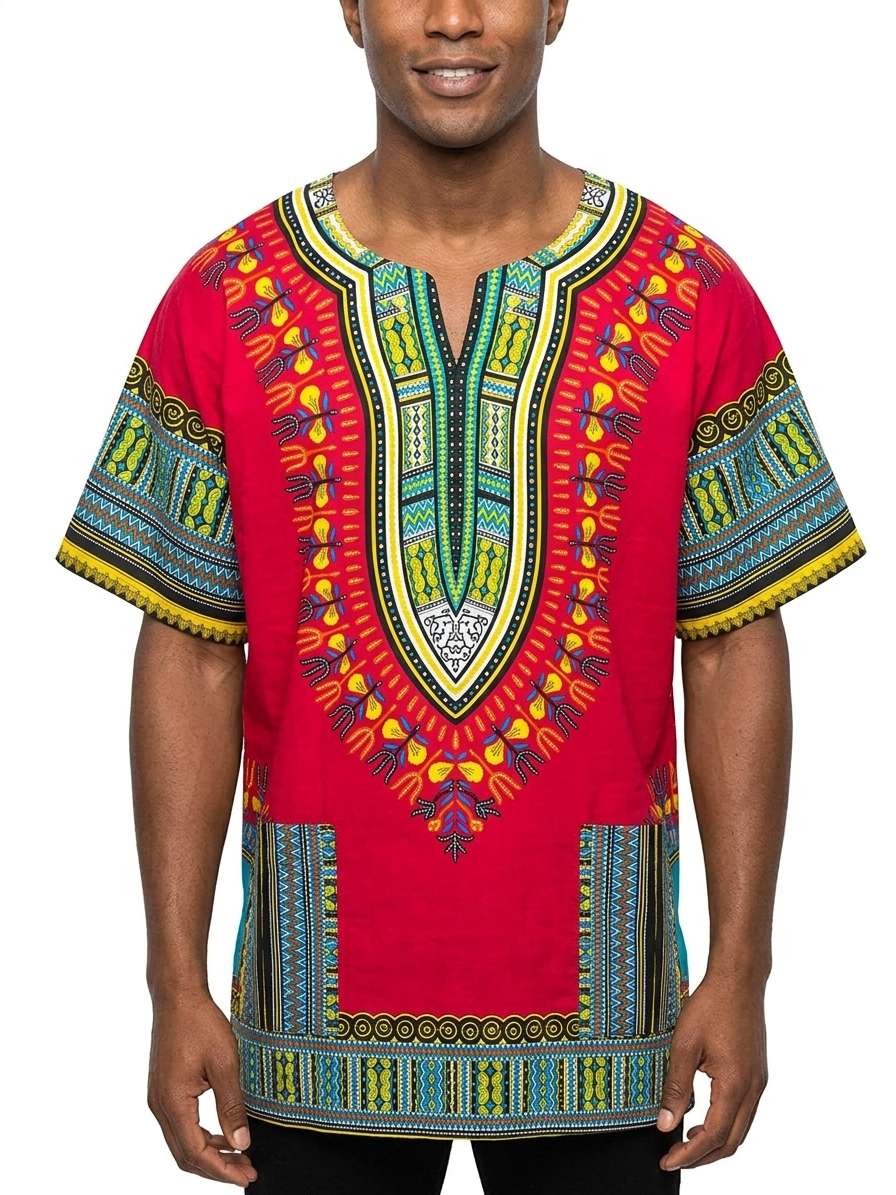 Dashiki de algodón fucsia para hombre de talla grande - Etnia Negra