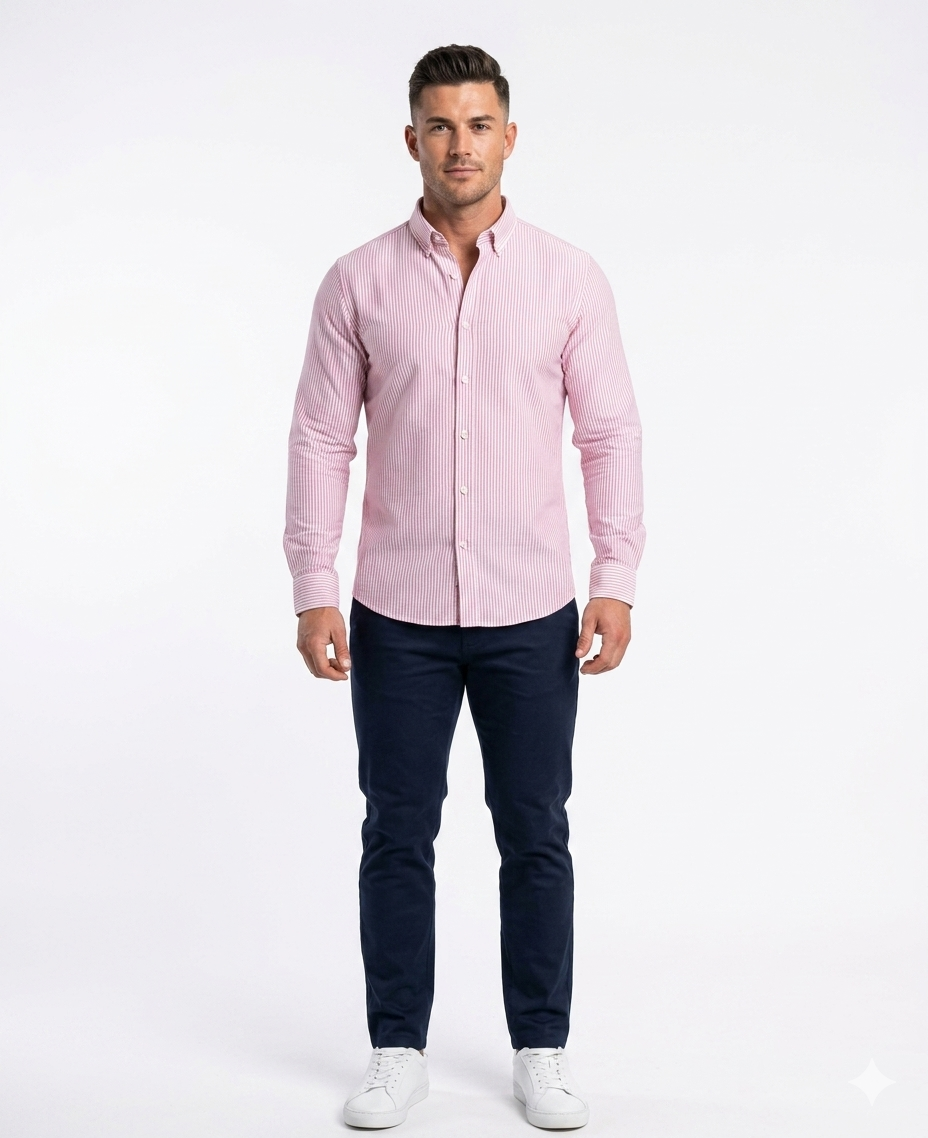 Camisa rosa a rayas blancas de caballero