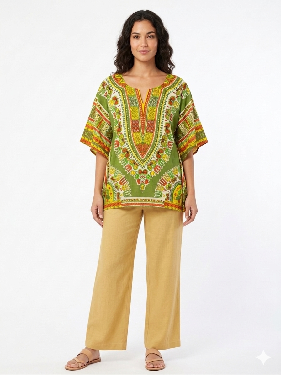Camisa verde estampada Etnia Negra
