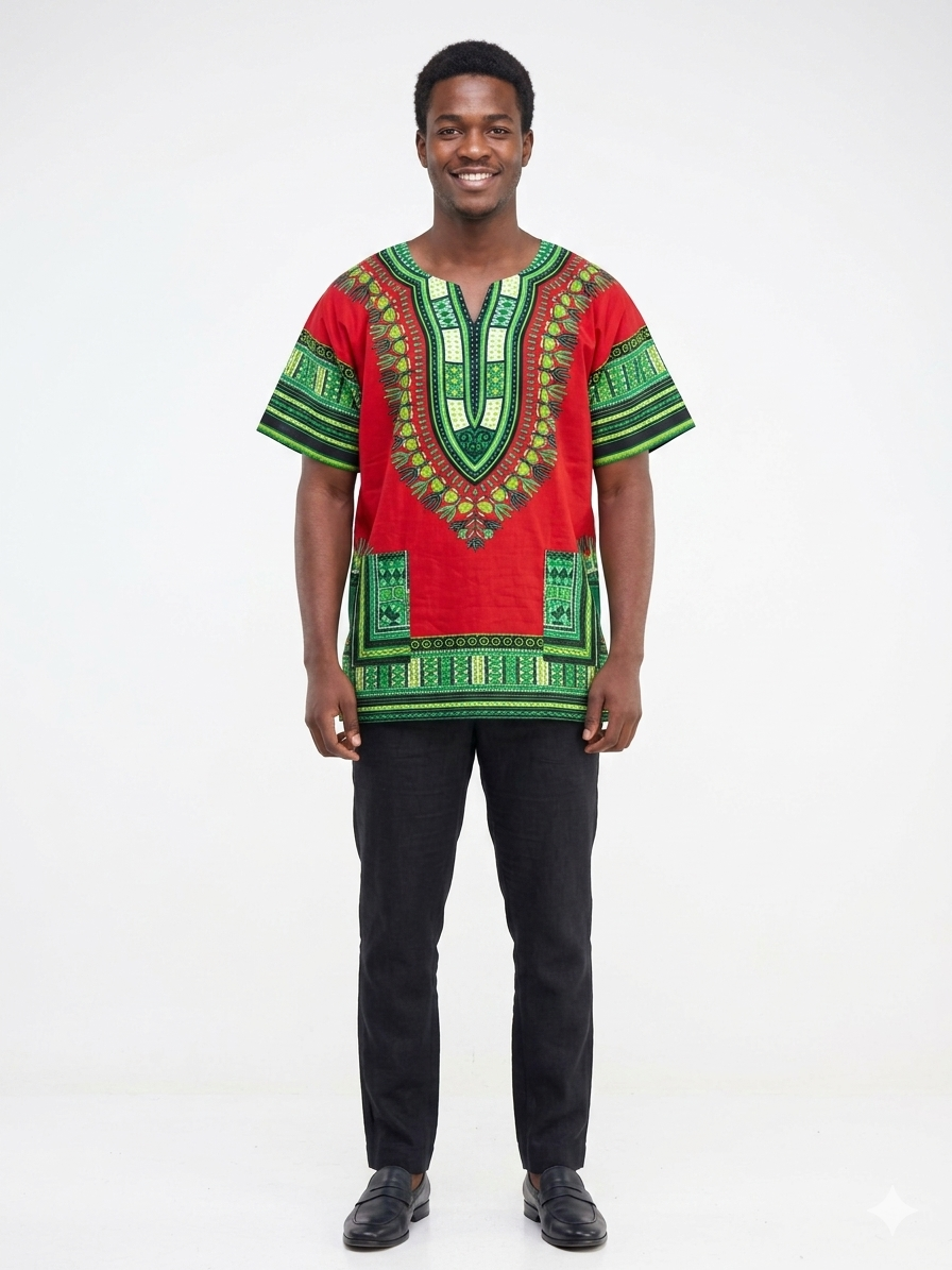 Dashiki de algodón rojo para hombre - Etnia Negra
